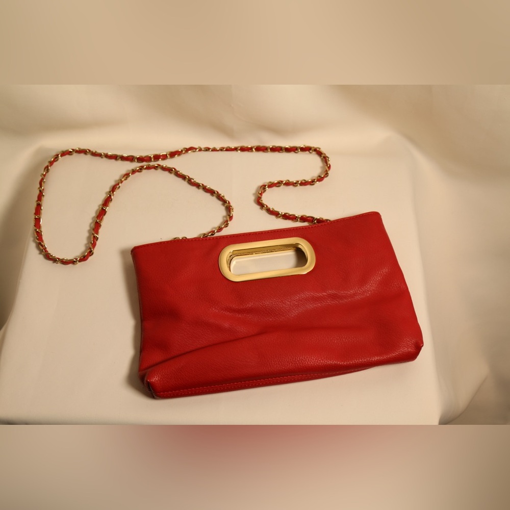 Red Leather Clutch with Gold Accents